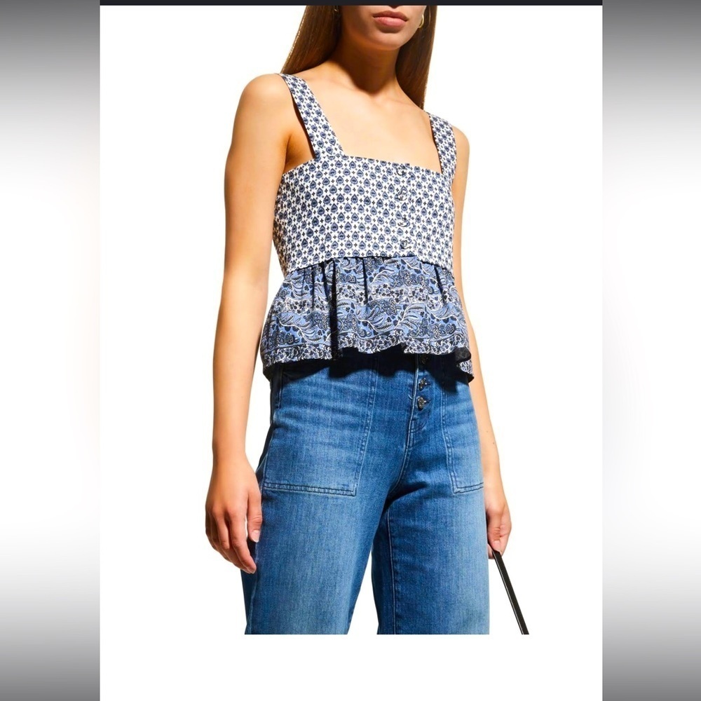 Veronica Beard Blue and White Patterned Top